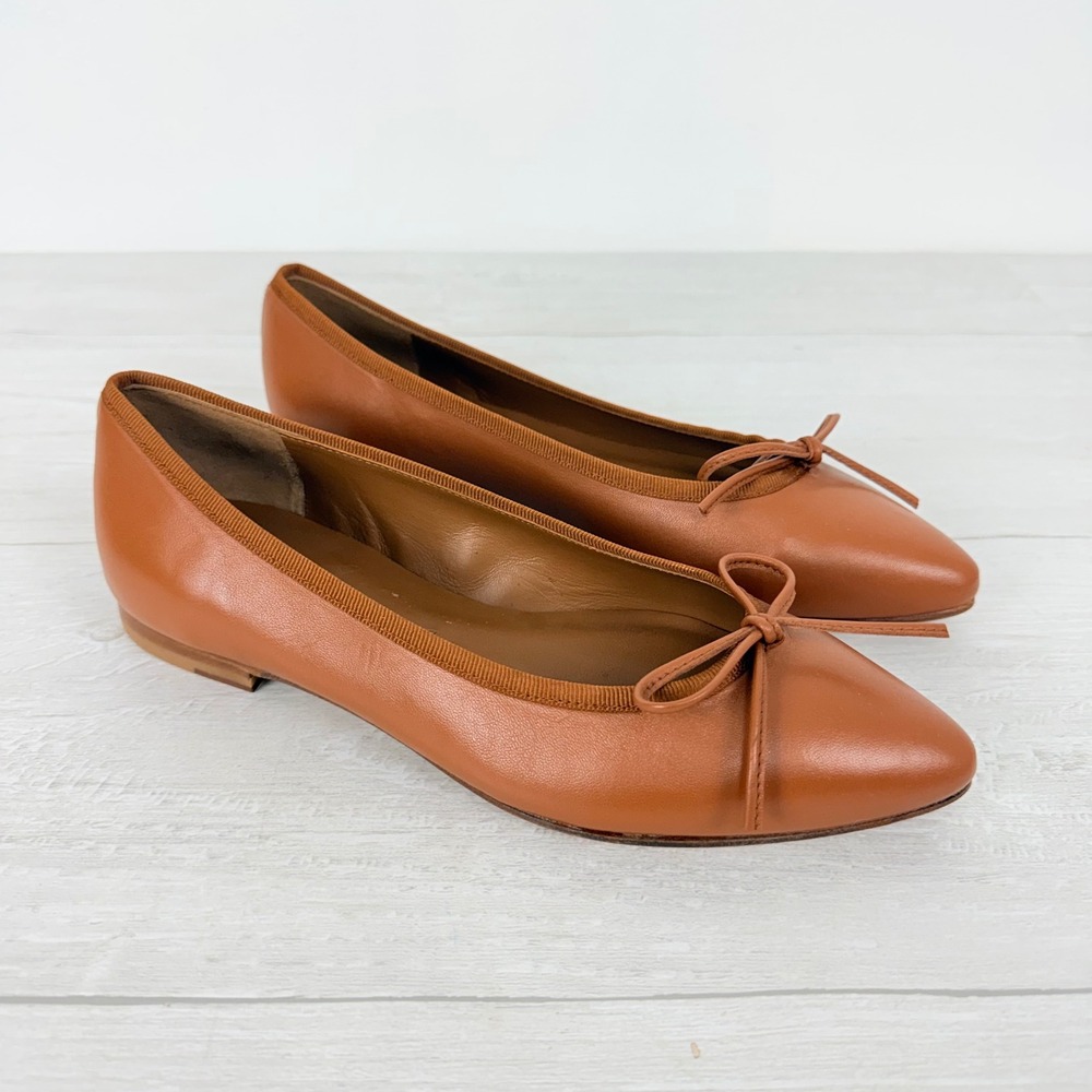 Margaux Pointed Ballet Flat Womens 36.5 US 6.5 Brown Leather Handmade Spain Bow